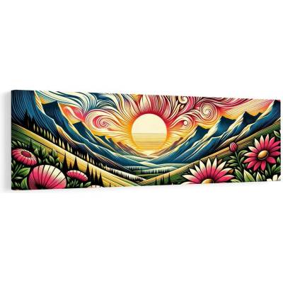 Obraz sluneční krajina s květinami a horami - 135x45