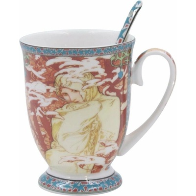 HOME ELEMENTS Porcelánový hrnček s lyžičkou Mucha Zima 280 ml