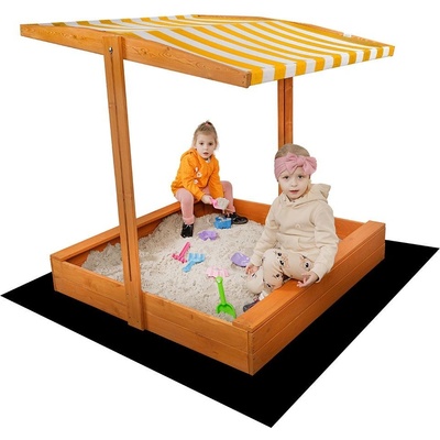 Baby Mix dřevěné pískoviště se stříškou 120x120 cm žluto-bílé