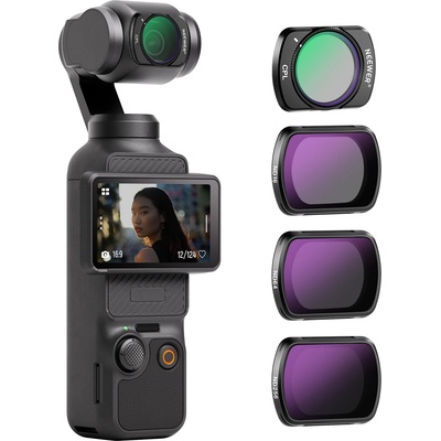 NEEWER HD CPL ND16 ND64 ND256 filter set compatible with DJI Osmo Pocket 3 / Pocket 4 / Xtra Muse, magnetic gimbal action camera accessory set with neutral density and polarization filters - FL-P5