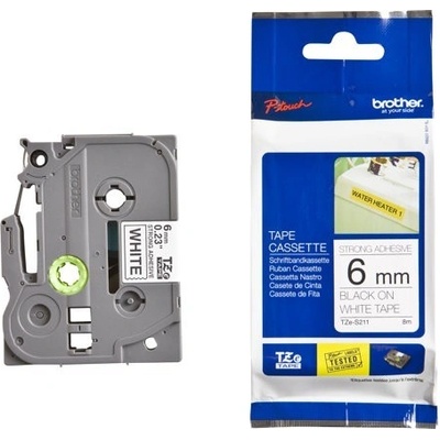 Compatible Съвместима лента с Brother TZ-S211/TZe-S211 6mm x 8m екстра лепило черен печат/бял фон (TZeS211)
