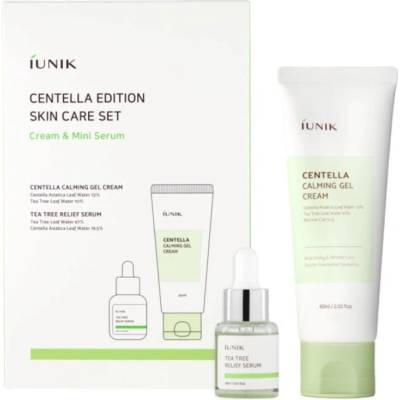 iUNIK Centella Edition Skincare zklidňující gel krém s Pupečníkem asijským 60 ml + sérum pro problematickou pleť s vodou z listů čajovníku 15 ml dárková sada