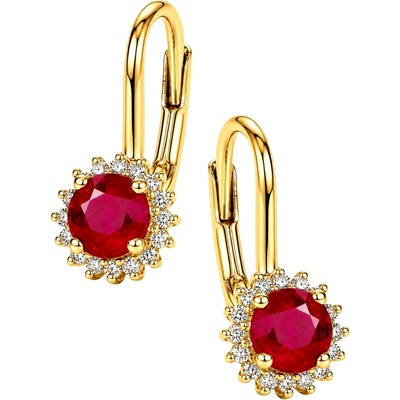 Zlaton Náušnice žluté zlato visací 1.7cm 2.25g s rubínem 1.270ct a diamanty 0.170ct N19062603436