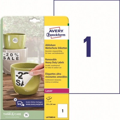 Avery Zweckform L4775REV-8 Odolné etikety, snímatelné 210x297mm 8 ks bílá