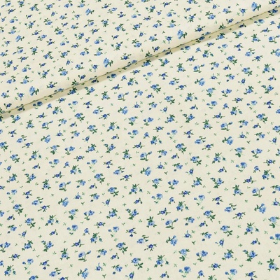 Bavlněné plátno 103000/6340 BLUE, modré růžičky na smetanové, š.140cm (látka v metráži)