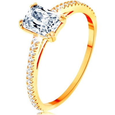 Šperky Eshop Prsten ze žlutého zlata vystupující zirkonový obdélník linie čirých zirkonků S3GG155.20