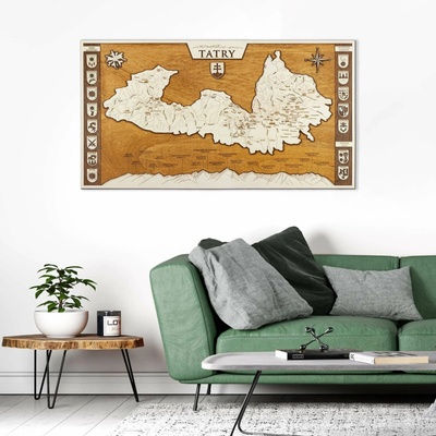 Tatry drevená mapa - obraz Tatier v ráme 90 x 50 cm