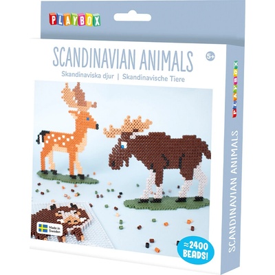 Playbox Zažehlovací korálky- Skandinávská zvířata, 2400ks korálků, předlohy, deska 15x15cm