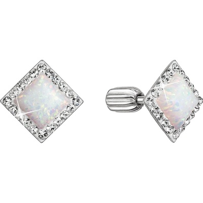 Pavona stříbrné náušnice pecka se syntetickým opálem a krystaly Preciosa bílý kosočtverec 31318.1 white