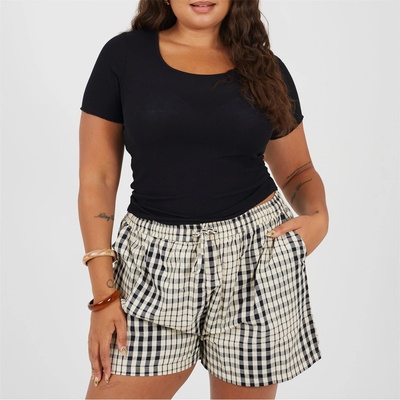 Brave Soul Тениска Brave Soul BS Plus Size Basic Ribbed Short Sleeve T-shirt - Black