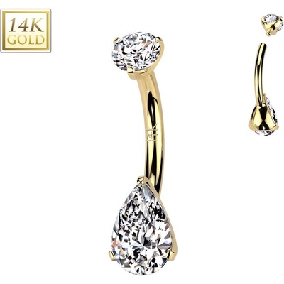Šperky4U zlatý piercing do pupíku kapka ZL01273-YG