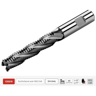 ZPS FN 125518.120 - Fréza na kov pr. 12 x 53/110 mm válcová čelní 4-břitá nesouměrná dlouhá, HSS-Co8
