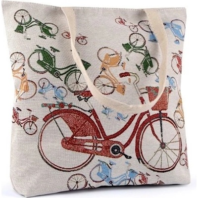 Ľanová nákupná alebo plážová taška Retro bicykel
