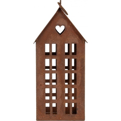 Rezavý svícen ve tvaru domku Brocante rust Amster - 13*11*30 cm - Clayre & Eef