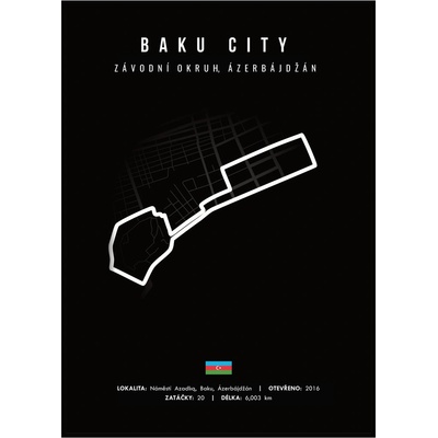 Jen tak z lásky Plakát Závodní okruhy Rozměr plakátu: 30 x 40 cm, Závodní okruh: Baku city, Barevná varianta: Černá