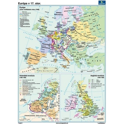 Cartographia Európa v 17. storočí (120x160 cm), nástenná, fóliovaná, lištovaná