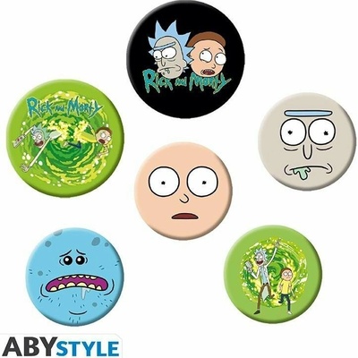 CurePink Placka Rick and Morty Characters Set 6 placek průměr 25 mm a 32 mm