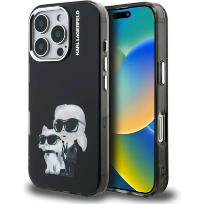 KARL LAGERFELD Кейс Karl Lagerfeld IML Aquarelle с лого и фигурки Karl & Choupette за iPhone 16 Pro Max - черен (3666339464776)
