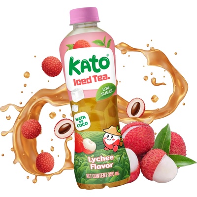Kato Iced Tea Lychee Low Sugar With Nata De Coco Jelly 350 ml