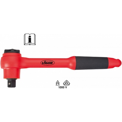 Přepínací ráčna VDE, pohon vnější čtyřhran 12,5 = 1/2”, délka: 255 mm VIGOR - V3342