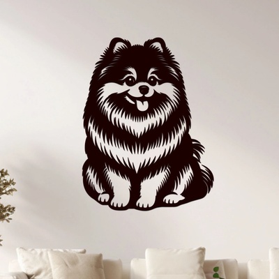 dřevo života Dřevěný obraz psa Pomeranian Rozměry (cm): 45x60, Zvolte barvu dekoru: Černá