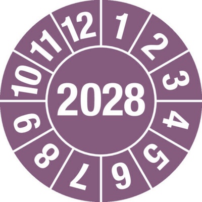 Kontrolná nálepka 2028, fialová, samolepiaca fólia, 25 mm, BJ = 5 listov/ à 15 ks