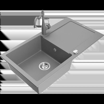 Leo единична кухненска мивка от гранит с отцедник и кухненски смесител Carla, сив - 6501-71-670700-71 (6501-71-670700-71)