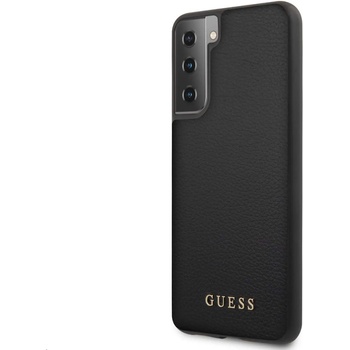 GUESS Iridescent Leather Hard Case - дизайнерски кожен кейс за Samsung Galaxy S21 (черен)