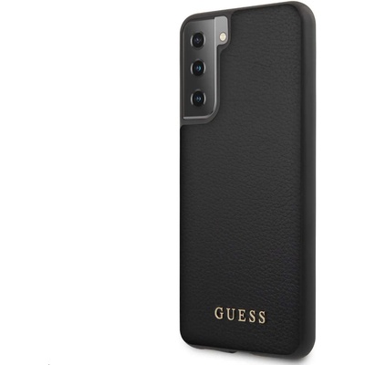 GUESS Iridescent Leather Hard Case - дизайнерски кожен кейс за Samsung Galaxy S21 (черен)