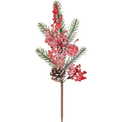 Vetvička MagicHome Vianoce, s bobuľkami, červená, 33 cm