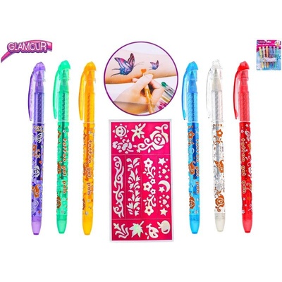 Mikro trading glamour gelová pera tetovací s šablonami 6 ks