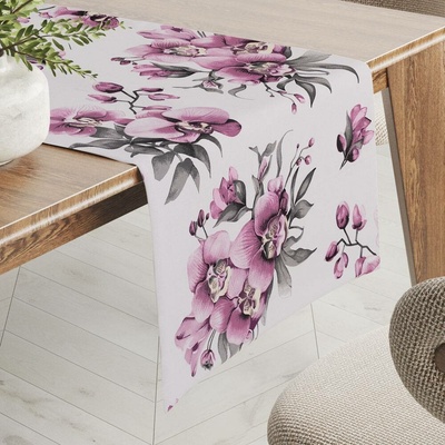 Biante bavlna běhoun Sandra SA-623 Lila orchideje na bílém 35x160 cm