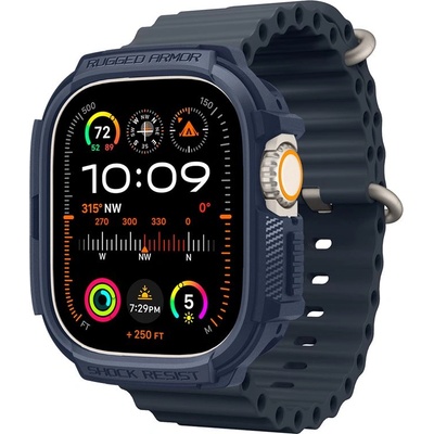Spigen Удароустойчив TPU кейс за Apple Watch Ultra, Ultra 2, Ultra 3 49мм - Spigen Rugged Armor Case (тъмносин) (ACS07382)