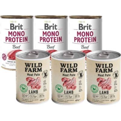 Brit Mono Protein beef 3 x 400 g & Wild Farm Pate Lamb 3 x 400 g