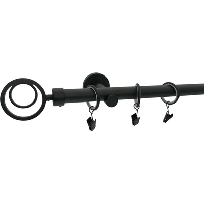 KovovégarnýžeCZ Garnýž Orbio modern 19 mm černá matná Jednořadá 120 cm Bez kroužků (na tunýlek)