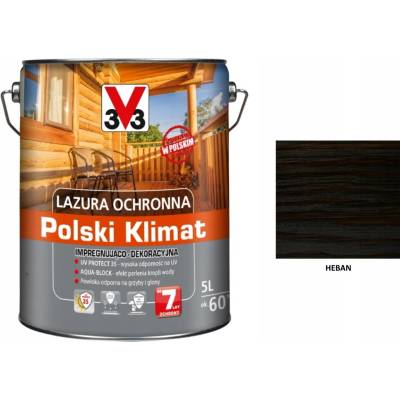 V33 Impregnační lazura s ochranou až 7 let, eben, 5L, saténový lesk