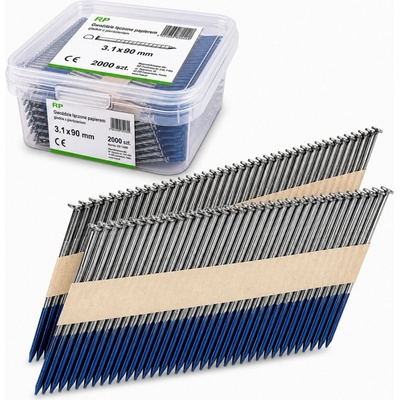 Klincované klince spojené papierom 3,1x90 mm, prstencové, čierne, 34°, 2000 ks