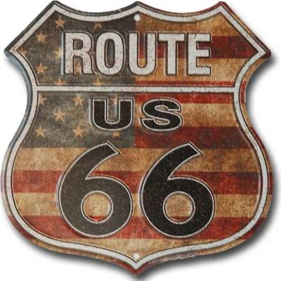 Desperate Enterprises, Inc Route 66 shield US Flag - plechová cedule, 30x30 cm 85032