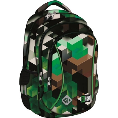Malý školní/volnočasový batoh St.RIGHT - GREEN 3D BLOCKS, 20 l, 3 komory,BP26, ergonomický