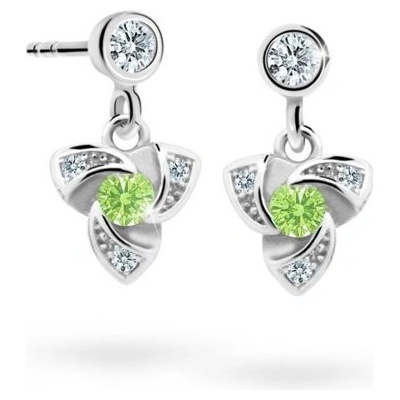 Danfil dětské náušnice C2203 z bílého zlata s kamínkem Peridot Green zapínání puzeta