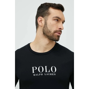 Ralph Lauren Памучно горнище на пижама с дълги ръкави Polo Ralph Lauren в черно с принт (714899614)