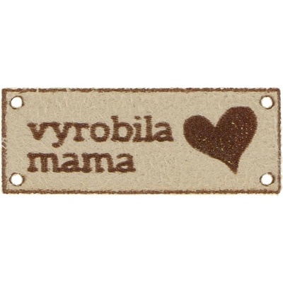 Kožená nášivka Vyrobila Mama svetlá hnedá 3,2 x 1,1 cm