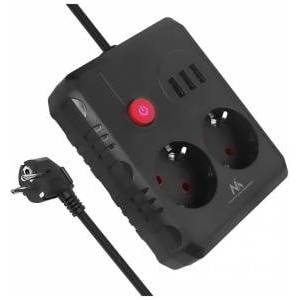 Maclean power strip, extension cord 2 sockets + 3xUSB, 110-240V AC 50/60Hz, 2.1A max 2500W, 3 m, black, MCE388 B