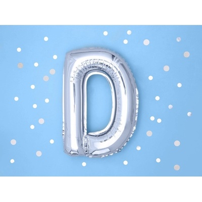 PARTYDECO Balón foliový písmeno D 35 cm stříbrný