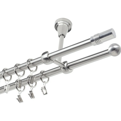 OK-GarnýžeCZ Garnýž kovová dvouřadá 19mm Cylinder nerez 430 cm do stěny / kroužky s žabkou