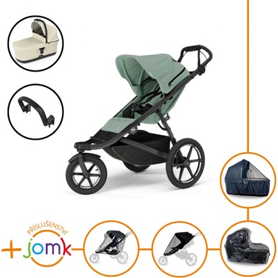 Thule Set 7v1 Urban Glide 3 Mist green s magnetickou sponou 2025 + madlo + korba Soft beige + JOMK příslušenství