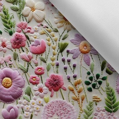 Takoy Látka s potiskem nepromokavý polyester TD/NS vyšívané květiny potisk Violet