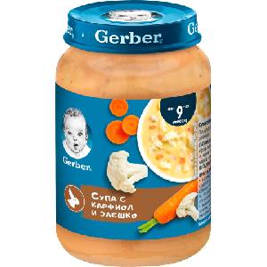 Gerber Супа с карфиол и заешко, от 9-я месец, 190 g (3032923)