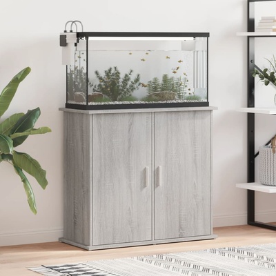 vidaXL Поставка за аквариум, сив сонома, 81x36x73 см, инженерно дърво (833629)
