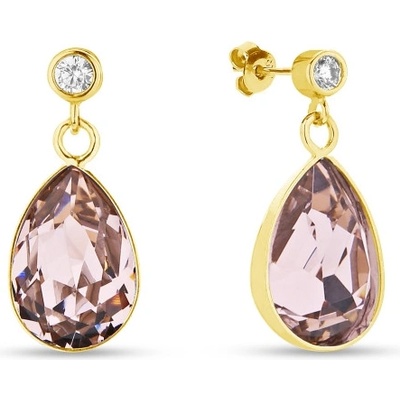 Spark stříbrné pozlacené náušnice s krystaly Swarovski Elements růžová kapka Barocco KCDG432010VR Vintage Rose
